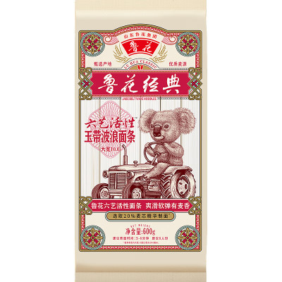 鲁花 经典(考拉)六艺活性玉带波浪面条600g*4 挂面面条