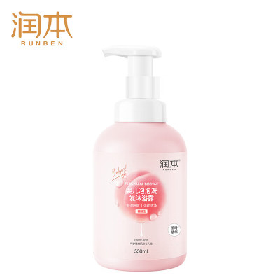 润本 婴儿泡泡洗发沐浴二合一露 含桃叶精华 550ml/瓶