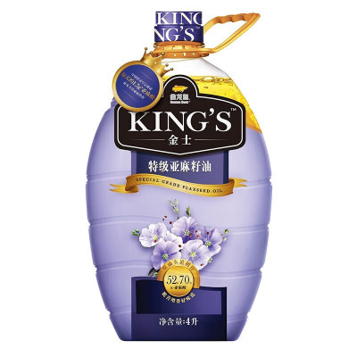 KING'S 食用油 进口原料 初榨一级 亚麻籽油4L