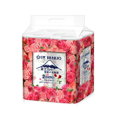 日诺(Rinuo)日本进口玫瑰花香卫生纸溶水速溶厕纸有芯卷纸水溶印花卷筒纸8卷/提