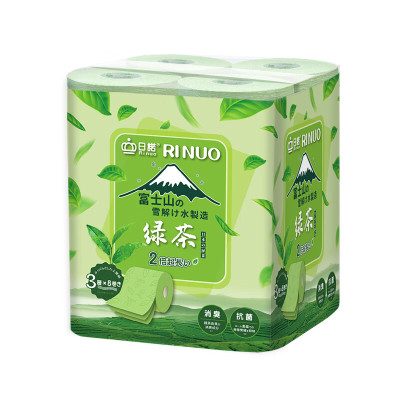 日诺(Rinuo)日本进口绿茶芳香卫生纸卷纸可溶水溶厕纸有芯卷筒纸压花纸巾8卷