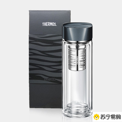 膳魔师(THERMOS)双层耐高温玻璃杯400ml TCGB-400 深蓝色