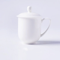 景德镇瓷器杯带盖陶瓷茶杯商务会议杯办公家用纯白1号茶杯1只装约380ml