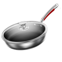 康巴赫煎锅316L不锈钢不粘平底锅升级双面蜂窝悦厨26cm