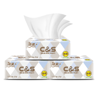 洁柔(C&S)抽纸 布艺方格软抽100抽/包 100%原生木浆3层面巾纸*4包(整提销售 实惠家庭装软抽纸巾 婴儿可用)