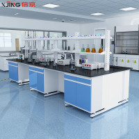 信京 钢木中央台+钢玻试剂架 钢木材质 2400*1200*800mm 1.2钢管8MM钢化玻璃10A插座6个单位/组