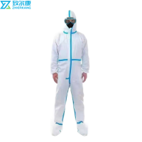 致尔康 防护服一次性连体连帽防粉尘 隔离衣防水养殖场喷漆工作服 蓝条连帽连脚套 单位/件