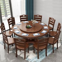 金经金属 实木大圆桌餐桌椅现代简约带转盘圆台饭店中式餐厅桌子 圆餐桌1.6米 +10椅 单位/套
