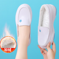 尚优不凡 护士鞋女加绒软底秋冬款透气舒适不臭脚镂空防滑平底真皮白色棉鞋 白兰加绒38