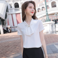 特洛曼短袖衬衫女职业设计感小众洋气2022夏季女款衬衣显瘦气质时尚百搭雪纺小衫上衣XN6988 白色