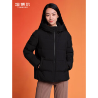 坦博尔羽绒服女短款秋冬连帽宽松保暖女士外套厚TD236356 黑色 170