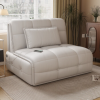 库禾智能电动沙发床可折叠无线遥控沙发 米黄色(简约大气) 0.9米电动乳胶款+[真皮]