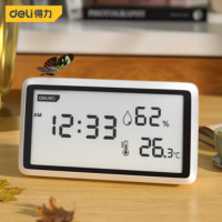 得力数字温湿度计DL336003背光+闹钟款