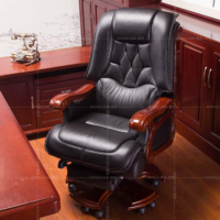 盛浪老板椅真皮人体工学椅 黑色-头层牛皮+按摩- 固定扶手
