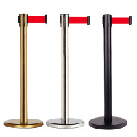 谋福194隔离护栏 隔离带栏杆 加厚警戒线 伸缩一米线银行警戒带安全隔离护柱[5米不锈钢(加厚底座)]