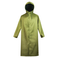 谋福 80182 连体式加厚帆布雨衣大褂劳保雨披 连体军绿色 均码可定制