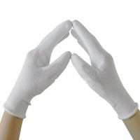 谋福 8036-1 耐磨PU涂掌手套 防静电PU涂层涂胶劳保防护手套 S号(白色边)22cm 1包10双