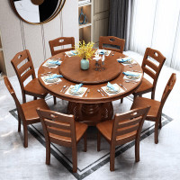 太将玖新中式实木餐桌现代客厅餐厅吃饭桌子 1.6米圆桌+12椅带转盘