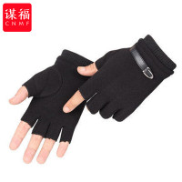 谋福外卖快递员打包手套男骑行半指秋冬季厚款运动钓鱼半截分指手套
