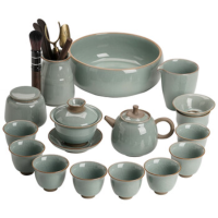 苏氏陶瓷哥窑功夫茶具三才盖碗茶杯茶洗六君子大套组礼盒