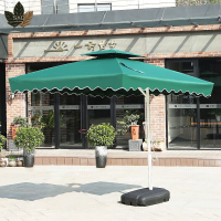 普希户外遮阳伞岗亭伞摆摊折叠沙滩伞防晒伞 2.2米方墨绿色+水箱底座