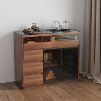 求柯新中式实木餐边柜客厅多功能茶吧机一体靠墙厨房茶水柜家用储物柜