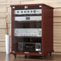 尚留鑫功放机柜16u玻璃门柚木色颗粒板调音台音响柜