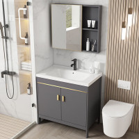 优合创佳落地式太空铝卫生间洗漱台陶瓷一体盆洗手池洗脸台柜组合 绅士灰80CM