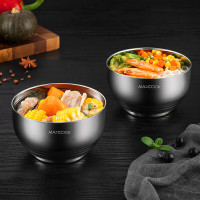 美厨304不锈钢碗 汤碗双层隔热 餐具面碗13CM(2只装)MCWA614