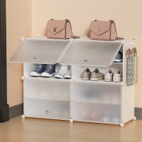 安尔雅超薄鞋柜门口简易鞋架玄关多层防尘收纳架树脂组装柜 双列4层白色