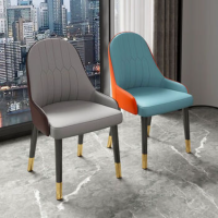 左右北欧家用轻奢餐椅简约现代靠背凳子 无扶手深灰色黑腿