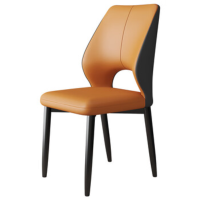 意式轻奢餐椅现代简约软靠背 家用 [米白灰]优质皮革+加粗碳素钢腿