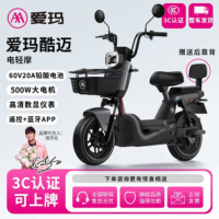 爱玛迈迈AM500DQT-45L铅酸电池电动摩托车 两档骑行两轮代步电轻摩[灰+蓝牙APP/极地灰+60V20Ah]