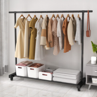 优合创佳晾衣架落地式挂衣服卧室简易移动置物杆万向轮可移动 黑色1.5米