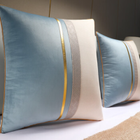 华幔盛庭汽车靠垫沙发抱枕腰靠 福泽绵长绒布 淡蓝50*50cm