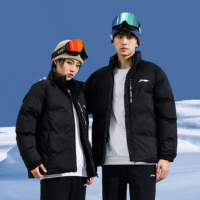 李宁短款棉服 厚实充绒保暖羽绒服 黑色 男女款冬户外出行加绒外套