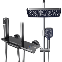 四季沐歌花洒全套钢琴键增压淋浴花洒套装 枪灰色 多功能喷头铜主体淋浴器