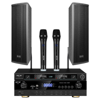 先科SH-413音箱功放设备无线话筒麦克风一拖二音箱组合全套套装 室内壁挂无源音柱黑色