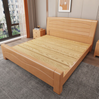京训北欧榫卯实木床榉木双人大床 1.8*2.0米框架床 含10cm床垫+单床头柜