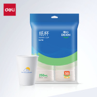 得力(deli) 纸杯250mL 商务办公家用防烫加厚水杯 LL16 白色 50只