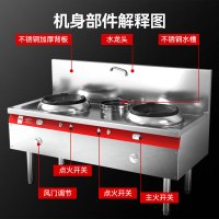 喜莱盛商用燃气灶台天然气猛火灶 带熄火保护 酒店饭店学校幼儿园工地食堂煤气灶不锈钢炉芯SZCT28-21TB