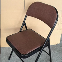 华恒臻折叠椅子靠背椅办公电脑椅 黑腿棕色面pu