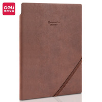 得力(deli)22215可插笔绑带皮面本 记事本工作笔记本子25K96张 棕