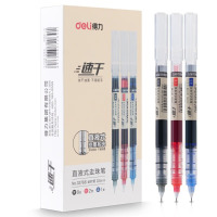 得力33766速干直液笔 0.5mm全针管9黑2红1蓝 12支/盒一盒装 走珠