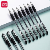 得力33618拔帽中性笔0.5mm黑色10支/盒子弹头水笔书写笔签字笔芯