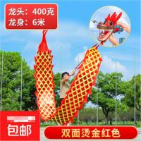 京训舞龙彩带健身龙新款成人手甩龙头彩带(6米红色)-双面烫金 全套送背包