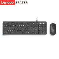 联想生态品牌异能者 有线键盘鼠标套装 键鼠套装鼠标垫 全尺寸防泼溅 商务办公台式/小新适用 黑KM301