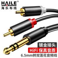 海乐6.5转双莲花音频线 6.35mm公转2RCA红白公头 功放调音台转音响插头转换线 10米 HT-6L2-10M