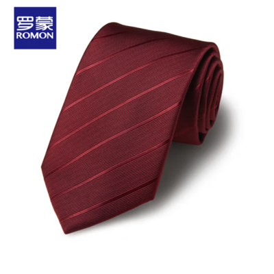 罗蒙领带男士商务正装条纹款8CM手打领结红色 145*8cm