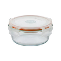 茶花(CHAHUA) 001001晶格圆形玻璃保鲜盒400ml 透明+橘色
